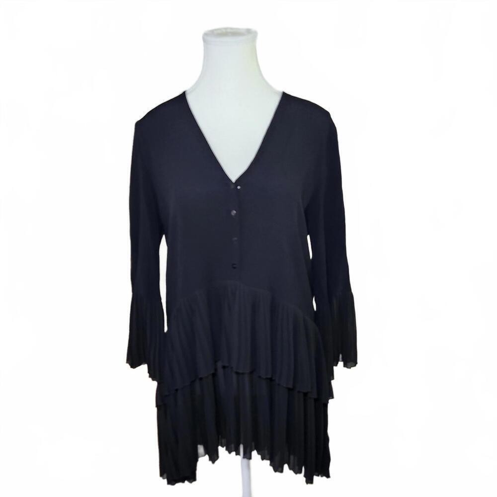 Zara Woman Black Women's Long Sleeve Blouse Size 8 Accordion Pleated Style